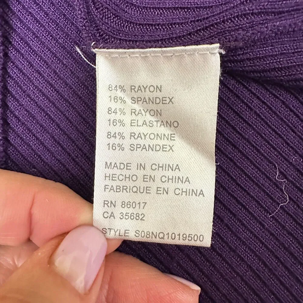 Bebe Women Purple Ribbed Mock Neck Puff Sleeve Sweater Knit Top Sweater Sz Large